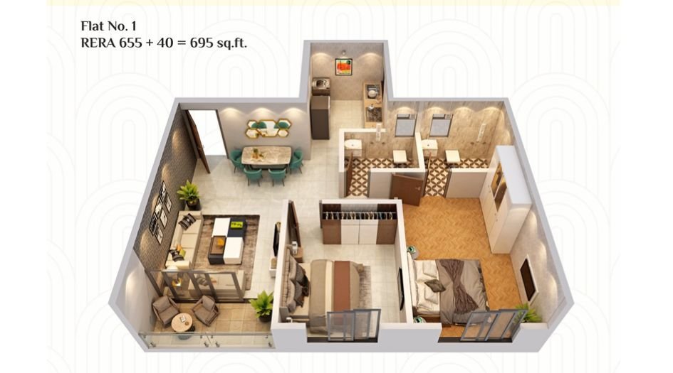 Omsai-White-House-Floor-Plan-2 BHK-695 Sqft